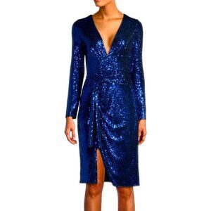 Aidan Mattox Women Cocktail Dress Sequin metallic Sheath  Cobalt Blue Size 10